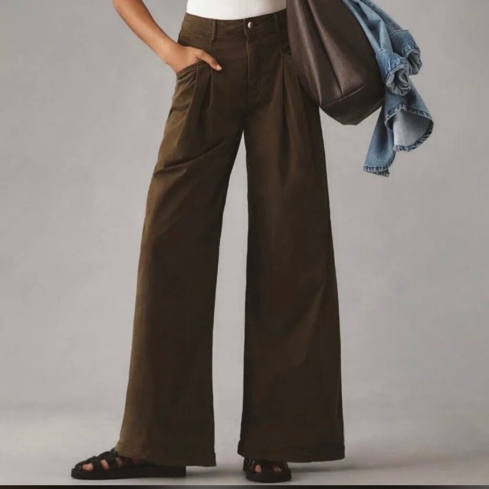 Anthropologie Maeve 2 Olive Wide Leg Chino Pant Office Work Casual Brunch